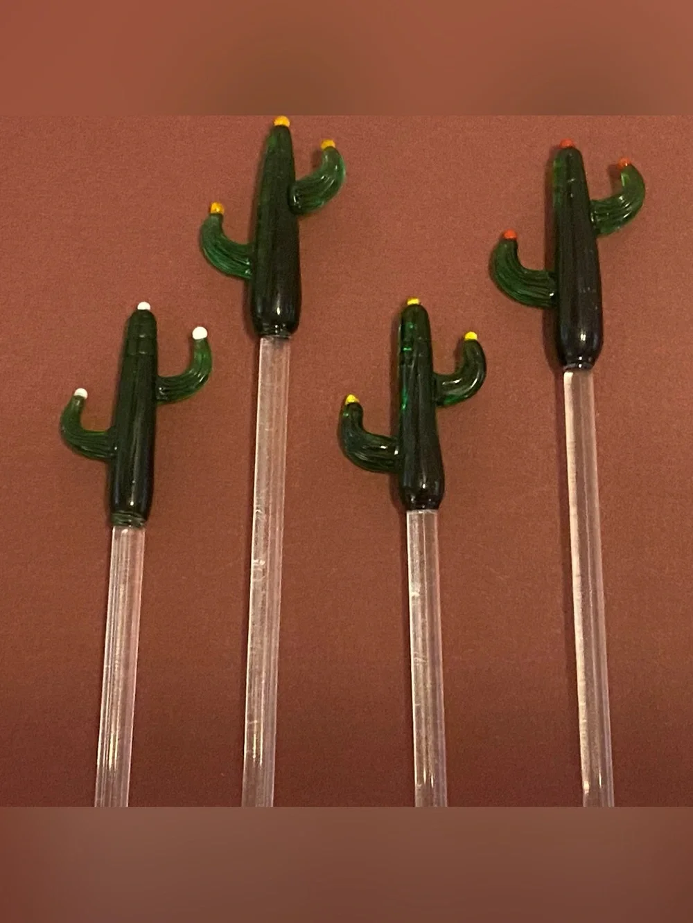 Kitschy Glass Blown Cactus Cocktail Stir Sticks-(4)